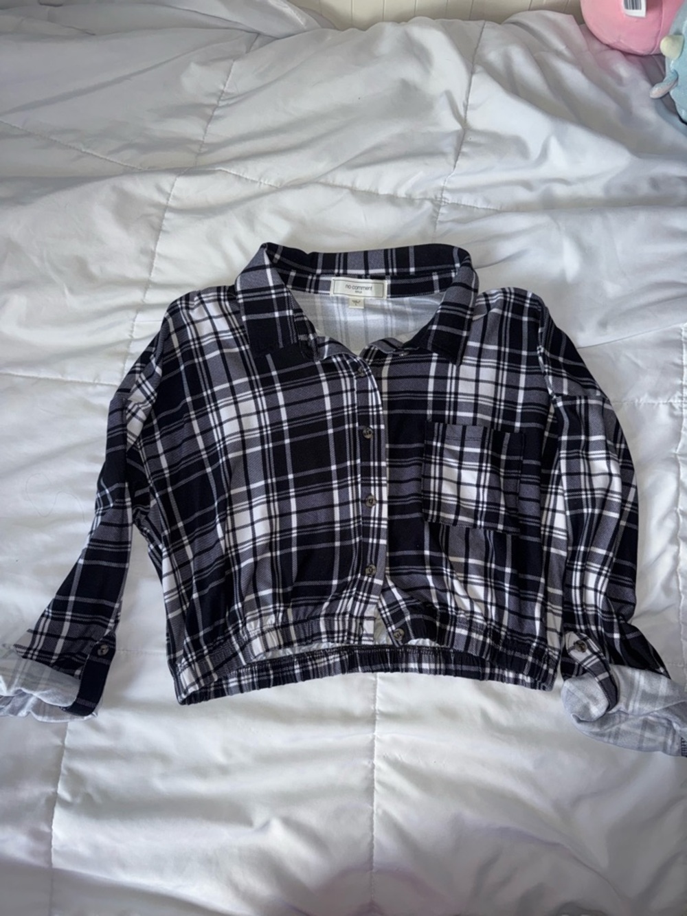 Black & White Plaid Cropped Button-Up Shirt